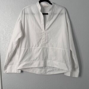 AG Adriano Goldschmied White Cotton Popover V-Neck Mandarin Collar Blouse M